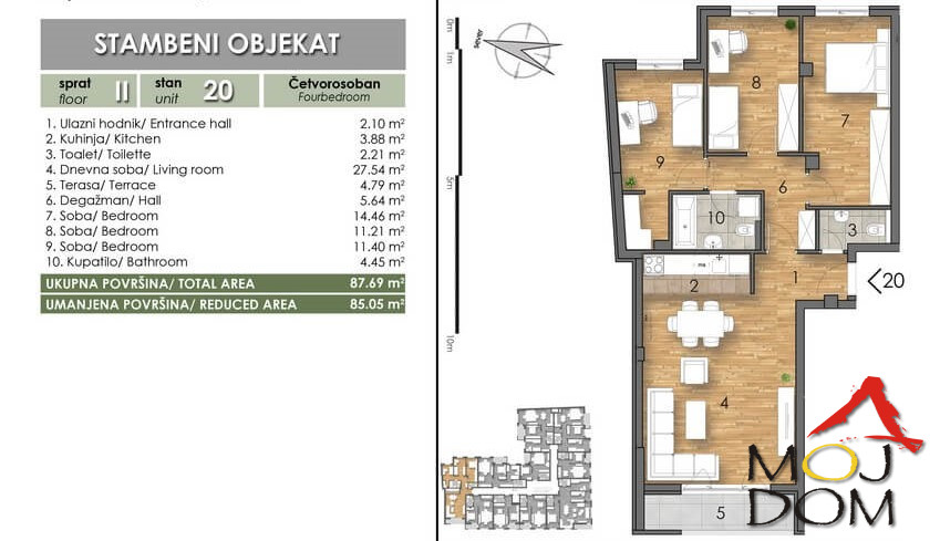 Stan,NOVI SAD,BULEVAR,kv: 85, € 288900, ID: 1028050 1