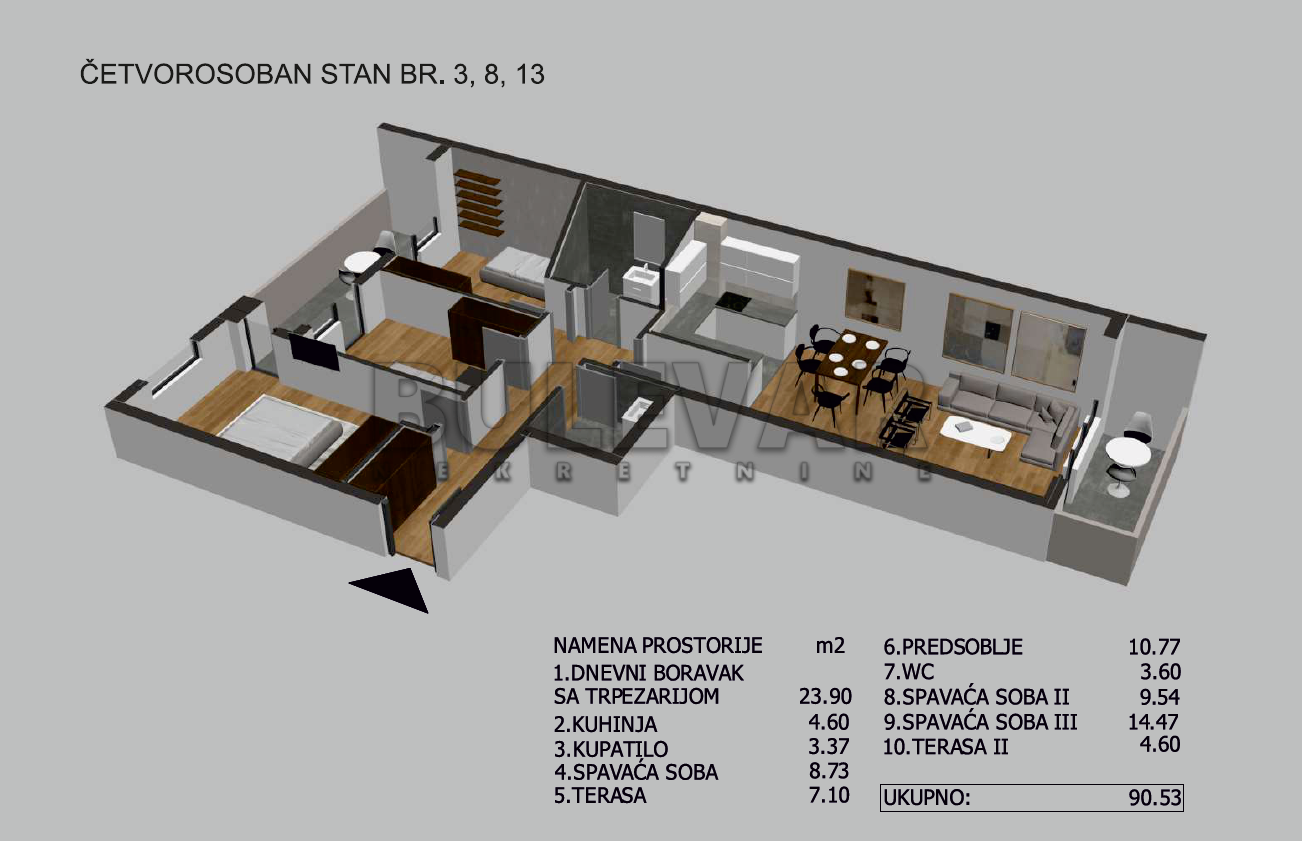četvorosoban stan, 90.53 m2, Crveni Pevac, Bulevar dr Zorana ID: p-05723 4