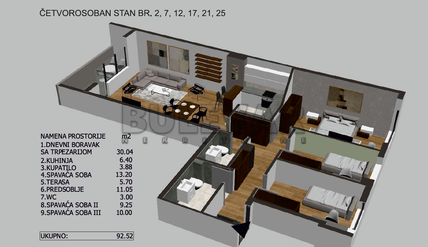 četvorosoban stan, 92.52 m2, Crveni Pevac, Bulevar dr Zorana ID: p-05722 4