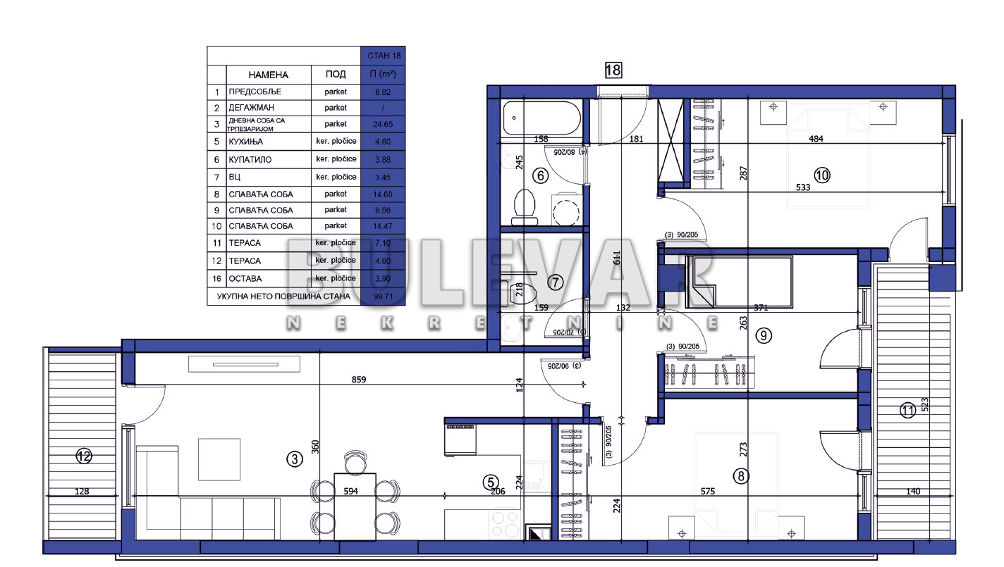 četvorosoban stan, 99.71 m2, Crveni Pevac, Bulevar dr Zorana ID: p-05724 5