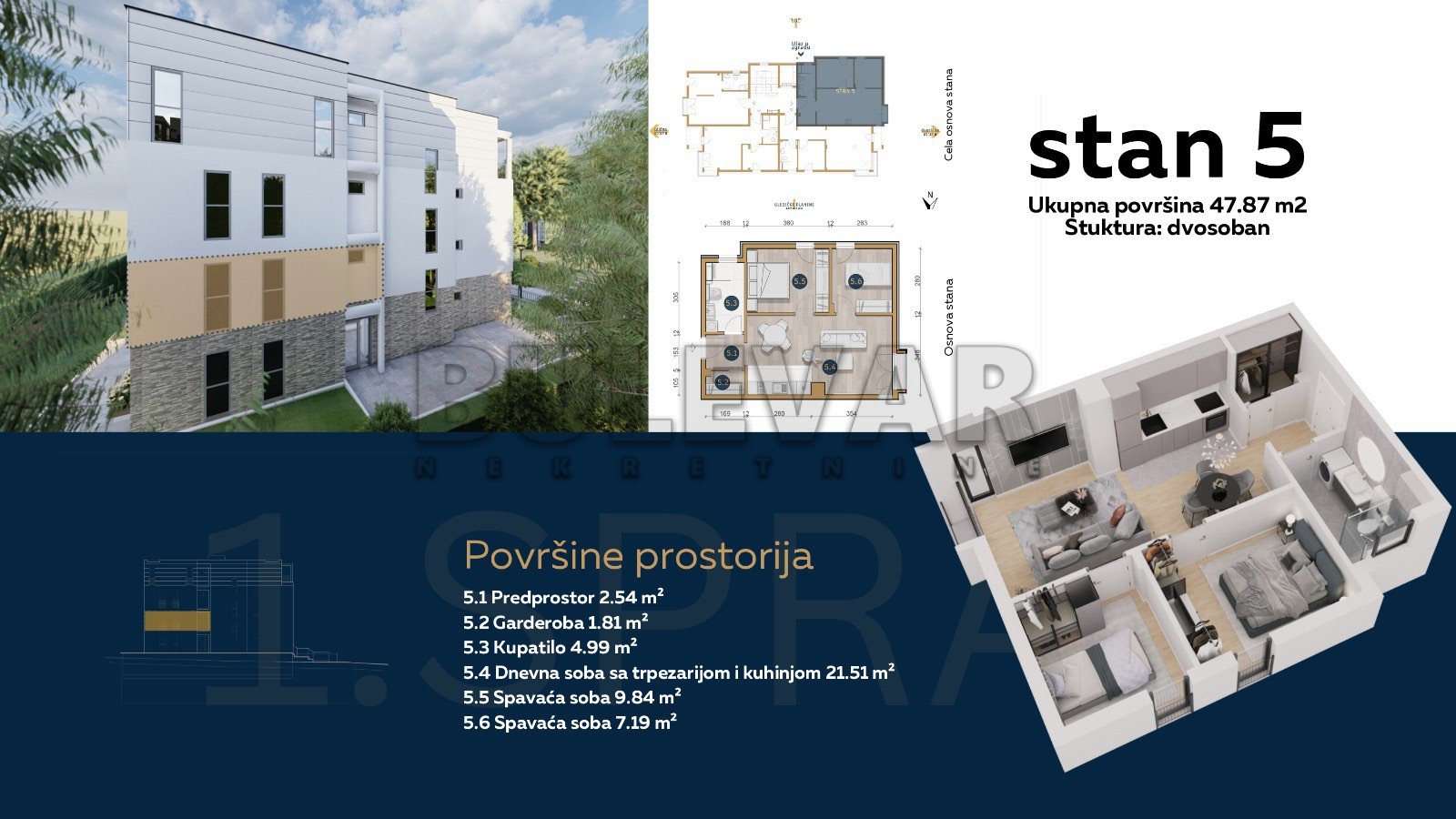 Dvosoban stan, 47.87 m2, Olimpijska ulica ID: p-08779 3