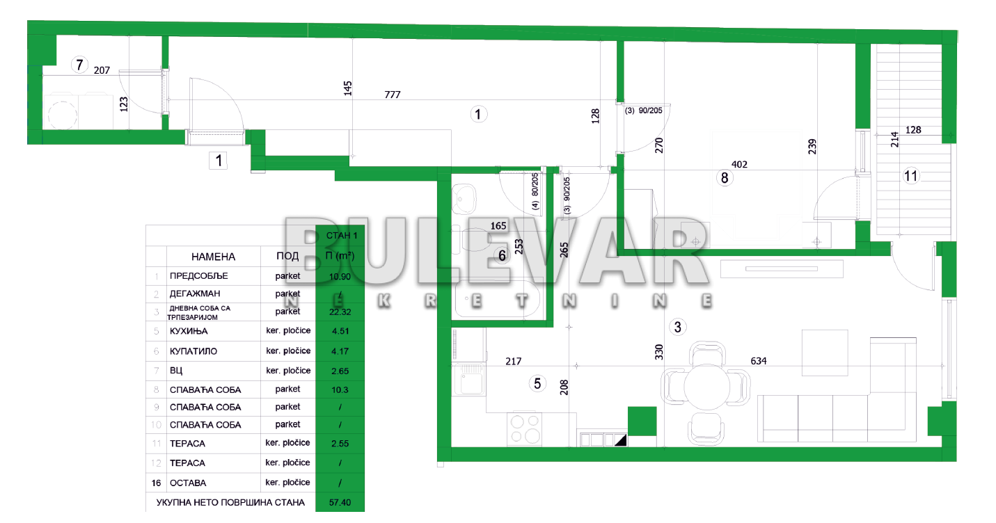 Dvosoban stan, 59 m2, Crveni Pevac, Bulevar dr Zorana ID: p-05725 5