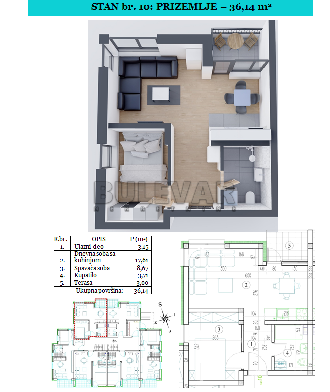 Jednosoban stan, 36.14 m2, Sokobanja ID: p-09530 2