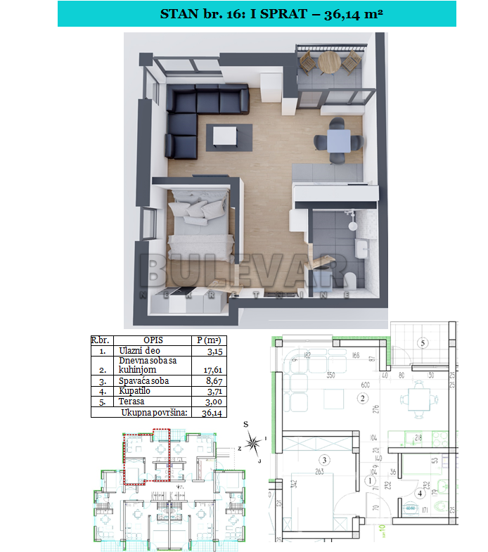 Jednosoban stan, 36.14 m2, Sokobanja ID: p-09530 3