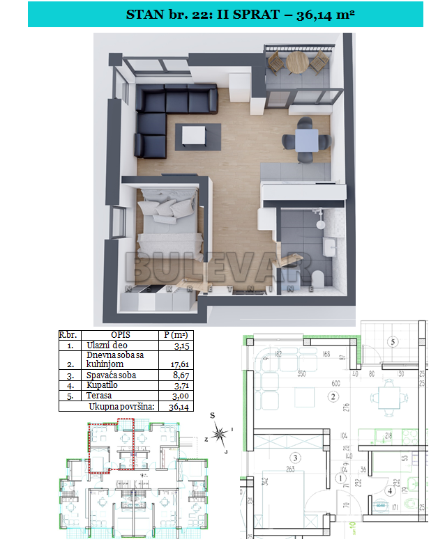 Jednosoban stan, 36.14 m2, Sokobanja ID: p-09530 4