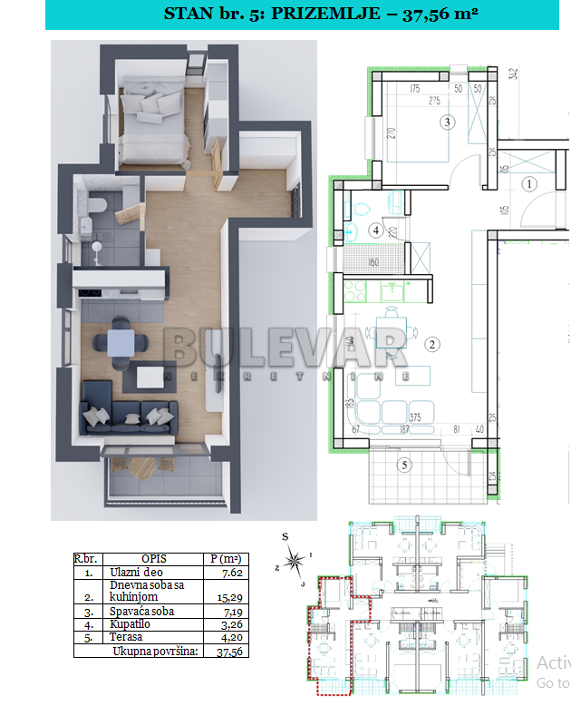 Jednosoban stan, 37.56 m2, Sokobanja ID: p-09527 2