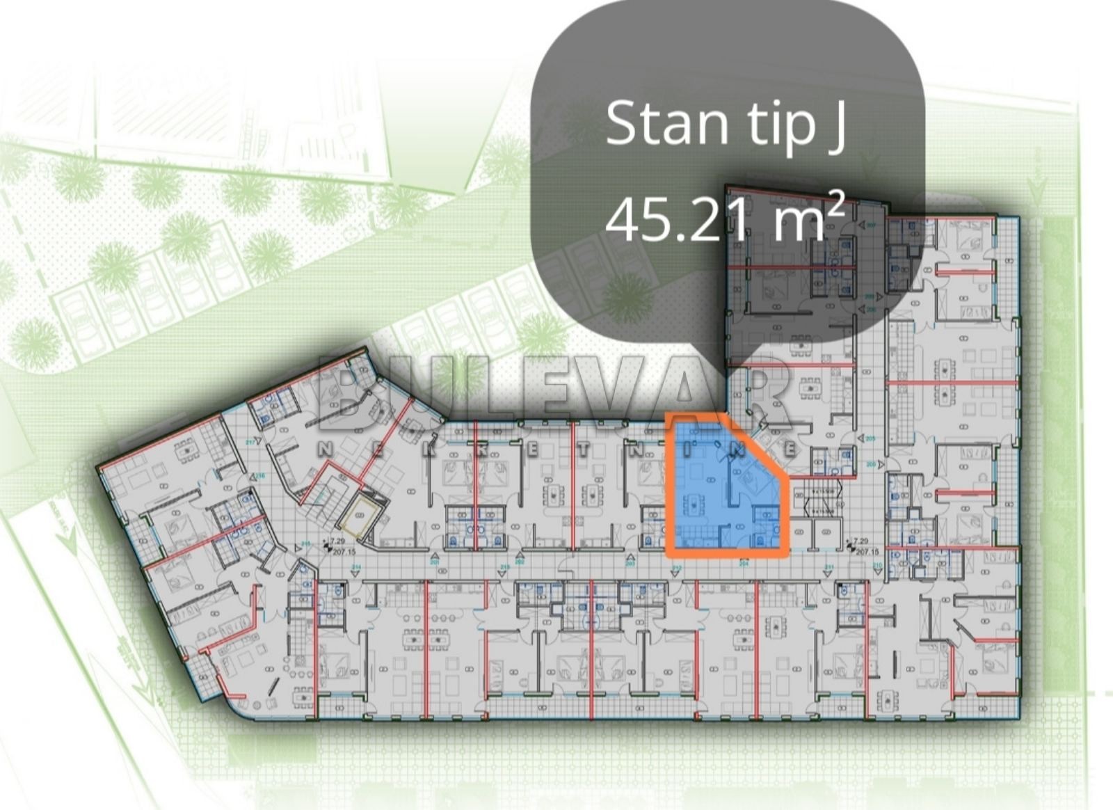 Jednosoban stan, 45.21 m2, Bulevar Nemanjića, Bulevar Nemanjića ID: p-010670 3