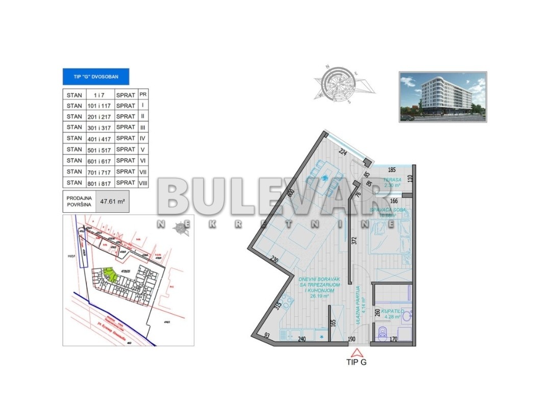 Jednosoban stan, 47.61 m2, Bulevar Nemanjića, Bulevar Nemanjića ID: p-010668 2