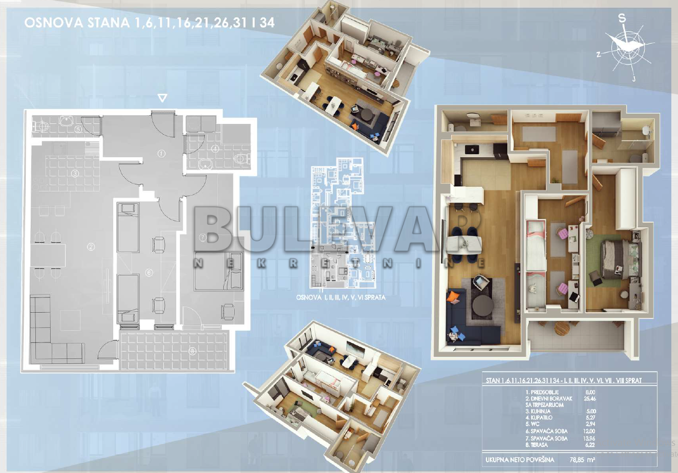 Trosoban stan, 78.85 m2, Centar, Cara Dušana ID: p-09768 2
