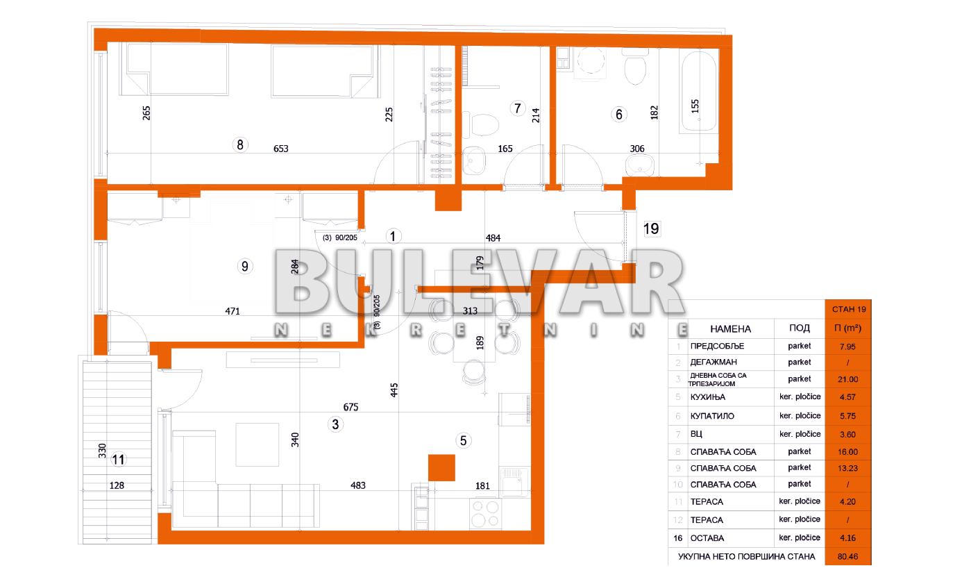 Trosoban stan, 80.46 m2, Crveni Pevac, Bulevar dr Zorana ID: p-05720 5