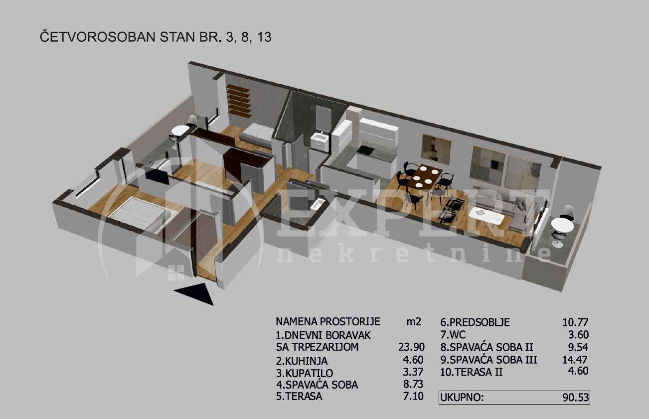 četvorosoban stan, 90.53 m2, Crveni Pevac, Bulevar dr Zorana ID: p-05723 4