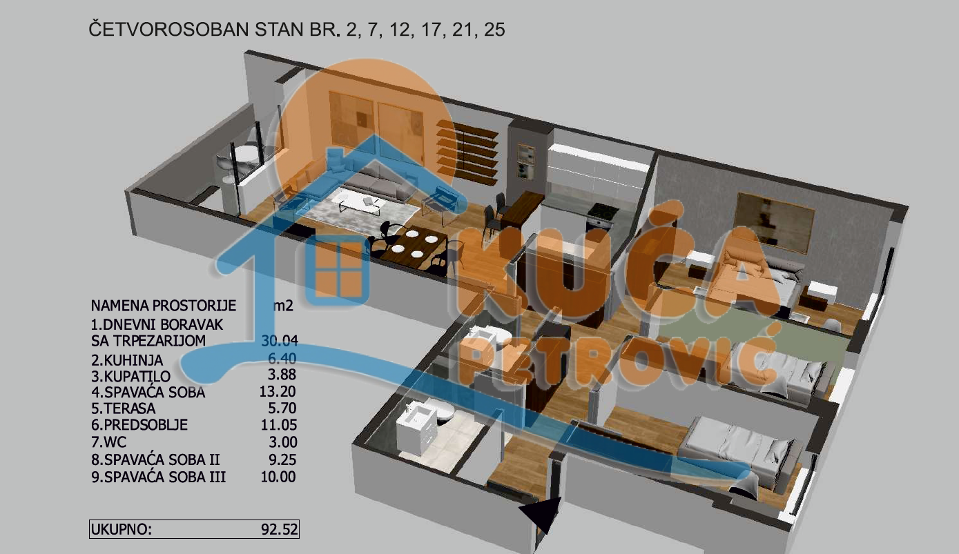 četvorosoban stan, 92.52 m2, Crveni Pevac, Bulevar dr Zorana ID: p-05722 4