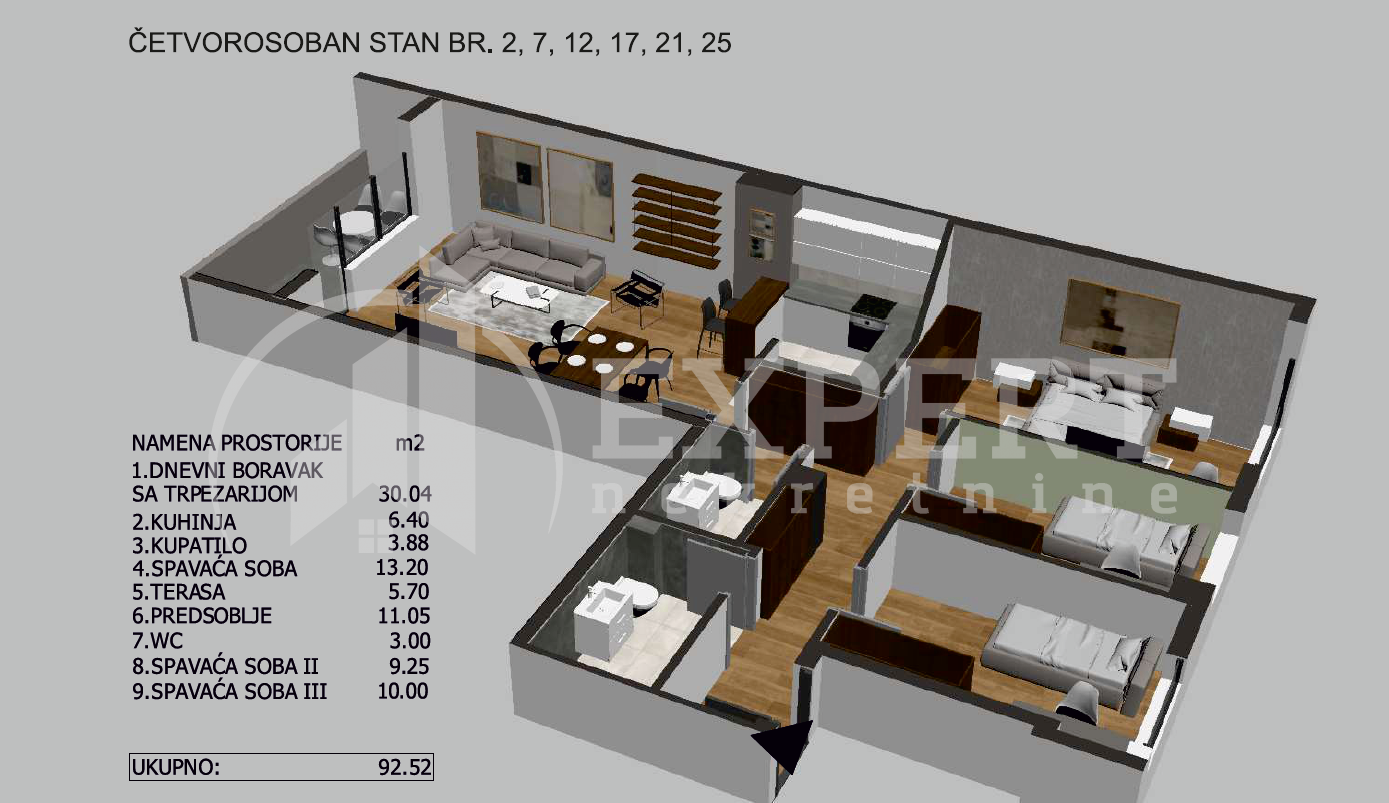 četvorosoban stan, 92.52 m2, Crveni Pevac, Bulevar dr Zorana ID: p-05722 4