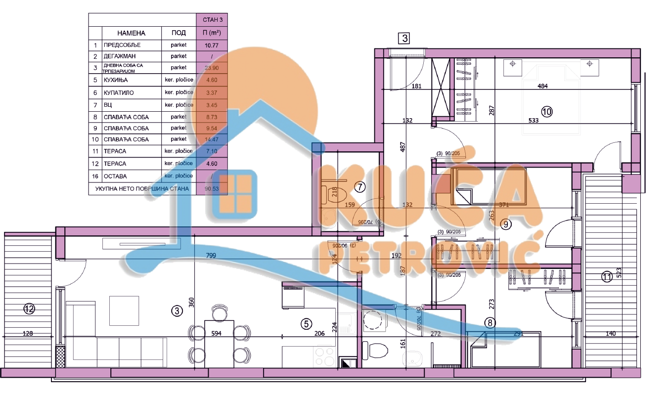 četvorosoban stan, 92.52 m2, Crveni Pevac, Bulevar dr Zorana ID: p-05722 5