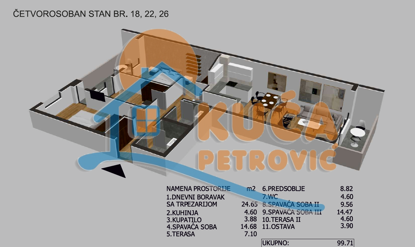 četvorosoban stan, 99.71 m2, Crveni Pevac, Bulevar dr Zorana ID: p-05724 4