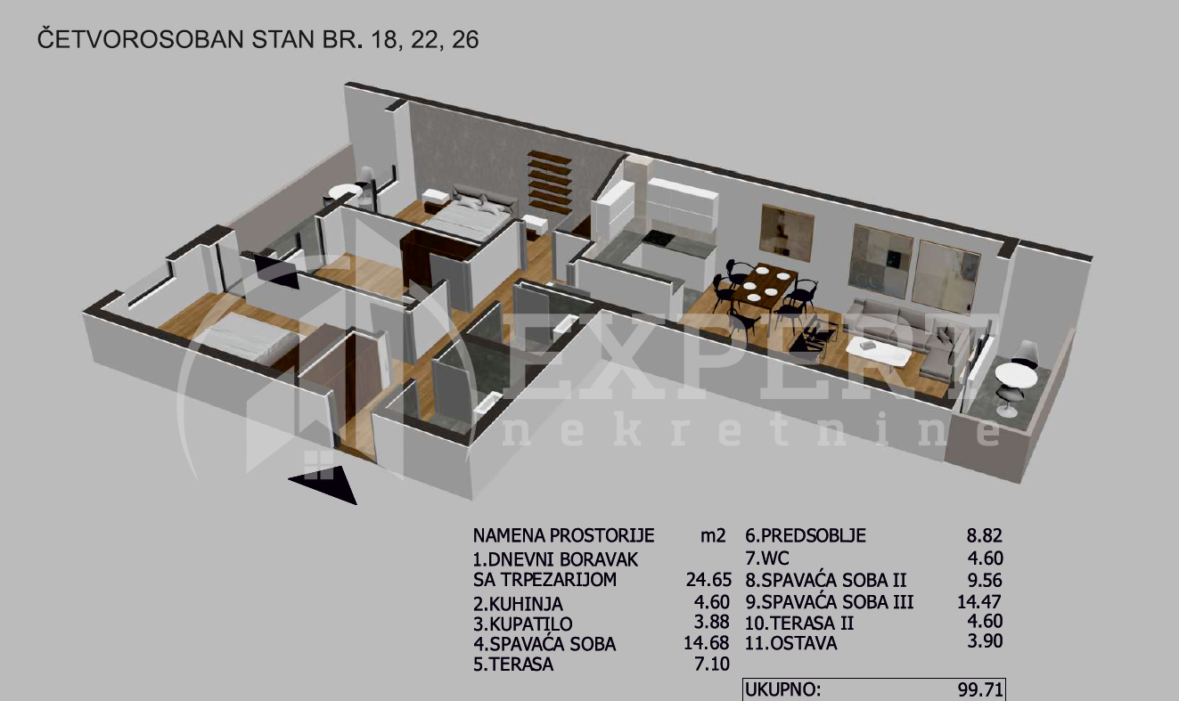 četvorosoban stan, 99.71 m2, Crveni Pevac, Bulevar dr Zorana ID: p-05724 4