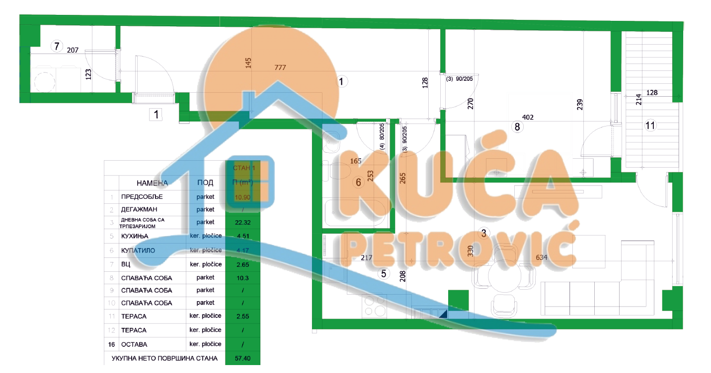 Dvosoban stan, 59 m2, Crveni Pevac, Bulevar dr Zorana ID: p-05725 5