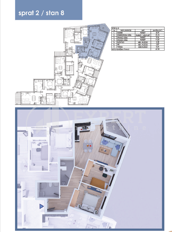 Dvosoban stan, 67.59 m2, Filozofski fakultet, Svetosavska ID: p-09728 3