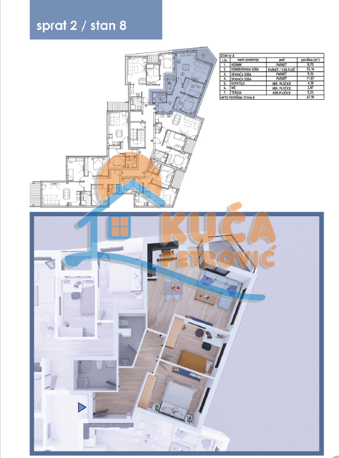 Dvosoban stan, 67.59 m2, Filozofski fakultet, Svetosavska ID: p-09728 3