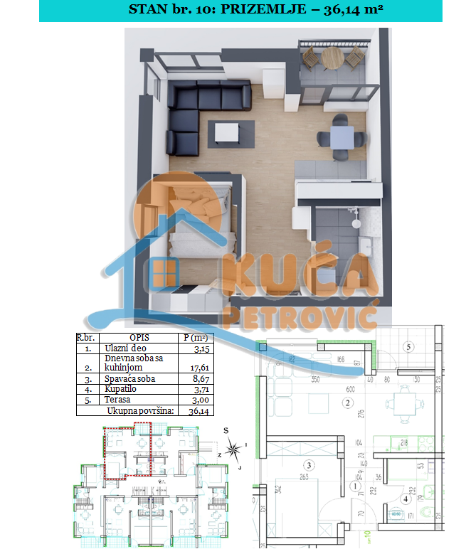 Jednosoban stan, 36.14 m2, Sokobanja ID: p-09530 2