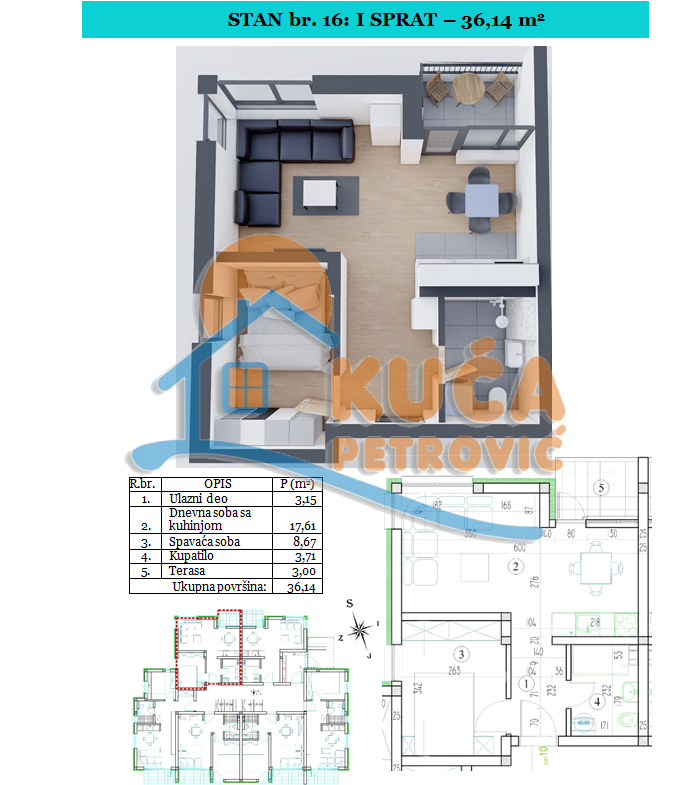 Jednosoban stan, 36.14 m2, Sokobanja ID: p-09530 3