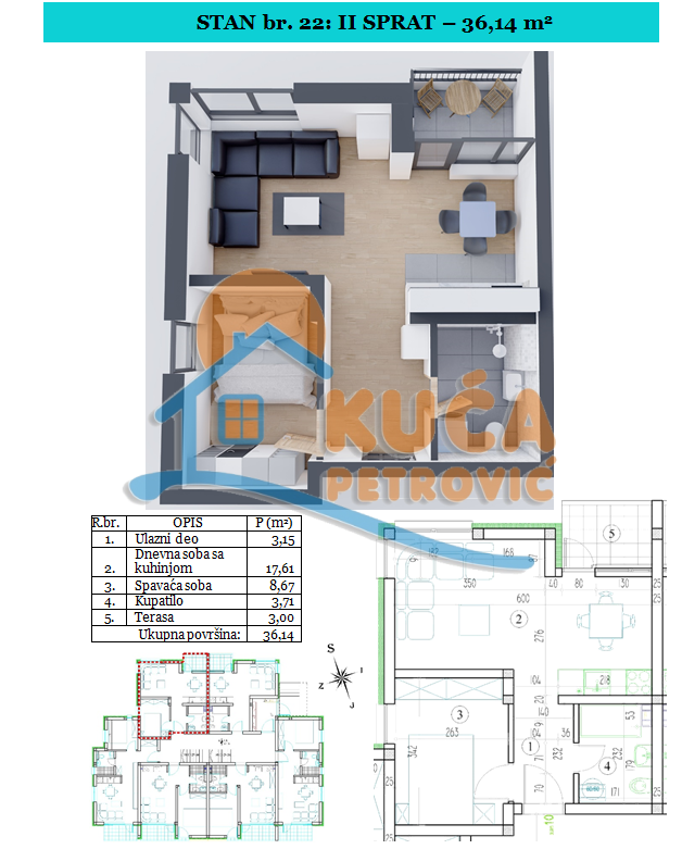 Jednosoban stan, 36.14 m2, Sokobanja ID: p-09530 4
