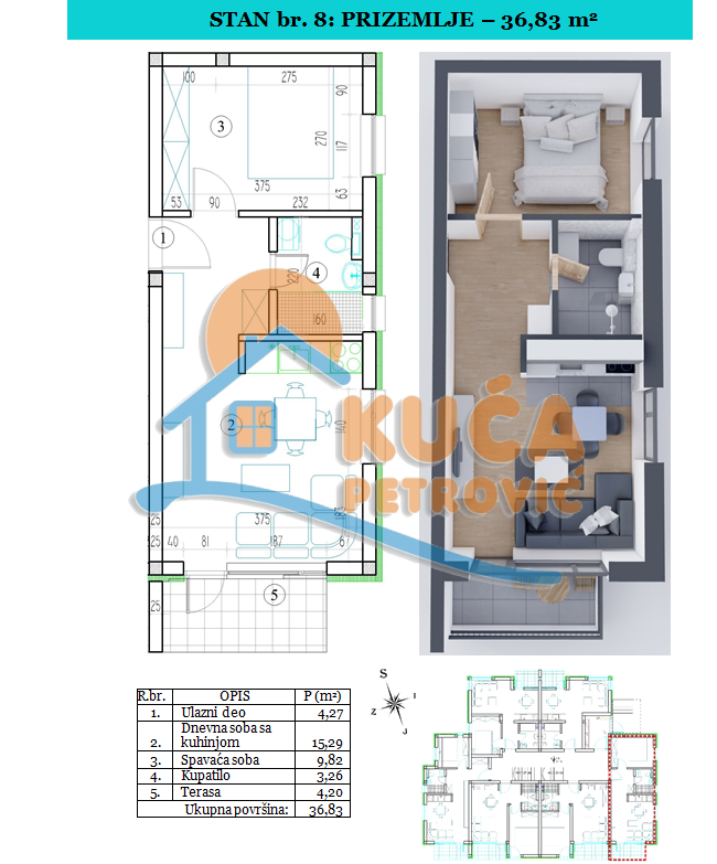 Jednosoban stan, 36.83 m2, Sokobanja ID: p-09529 2
