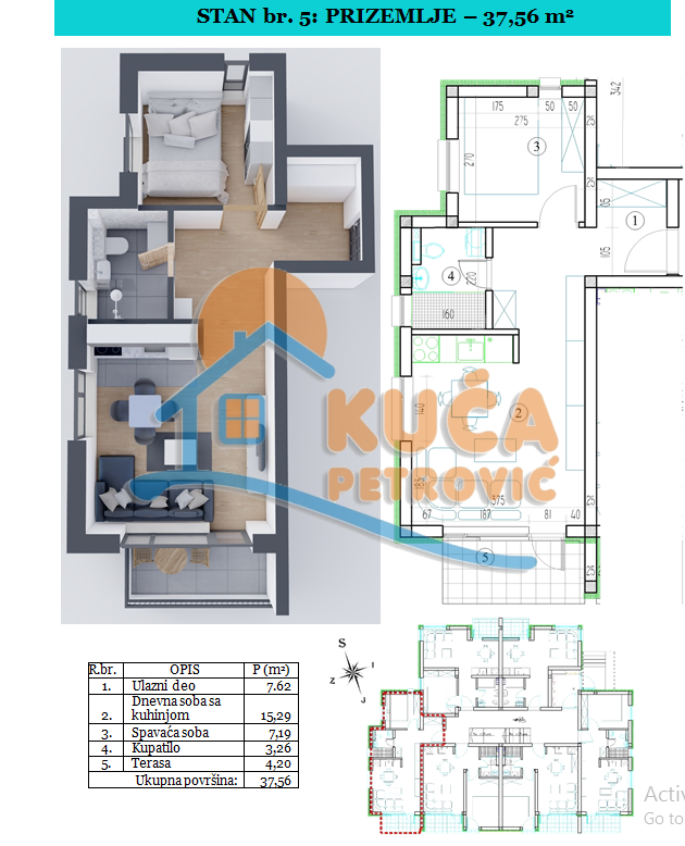 Jednosoban stan, 37.56 m2, Sokobanja ID: p-09527 2