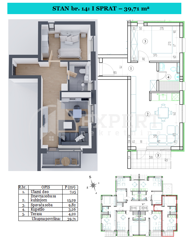 Jednosoban stan, 39.71 m2, Sokobanja ID: p-09533 2