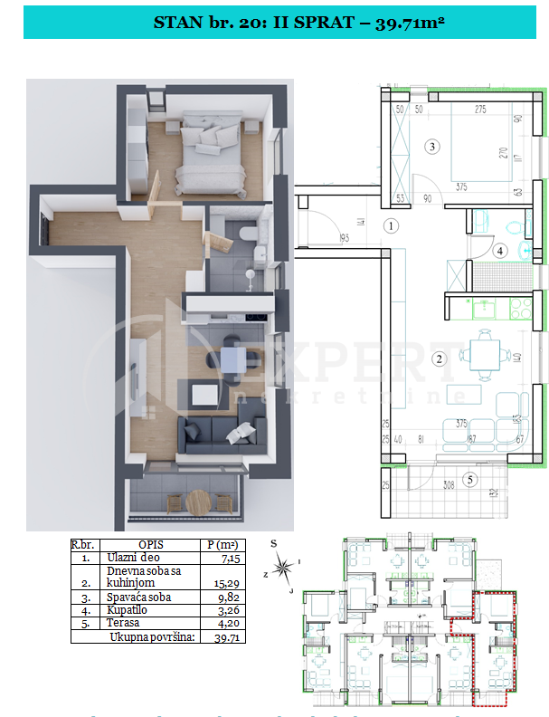 Jednosoban stan, 39.71 m2, Sokobanja ID: p-09533 3