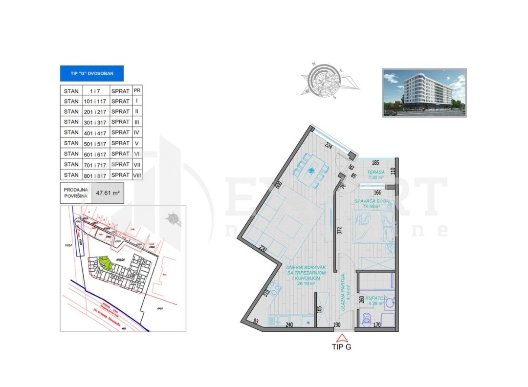 Jednosoban stan, 47.61 m2, Bulevar Nemanjića, Bulevar Nemanjića ID: p-010668 2