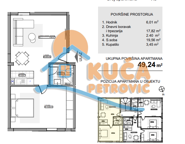 Jednosoban stan, 49.29 m2, Vikend naselje ID: p-07995 12