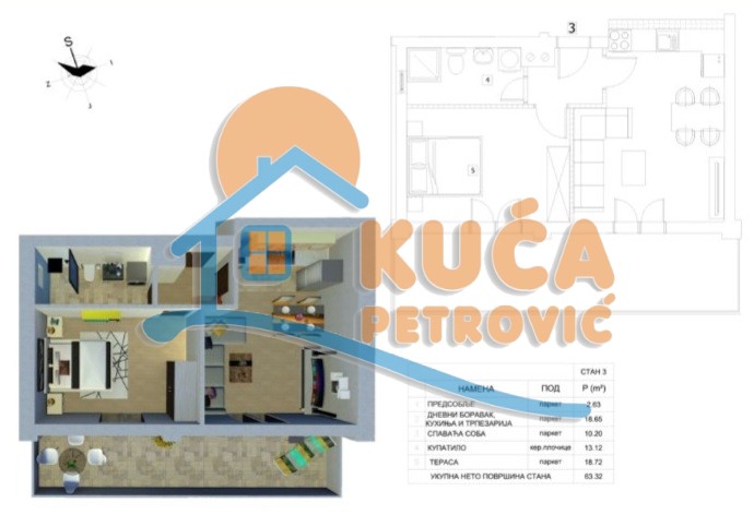 Jednosoban stan, 57 m2, Palilula, Njegoševa ID: p-010025 8