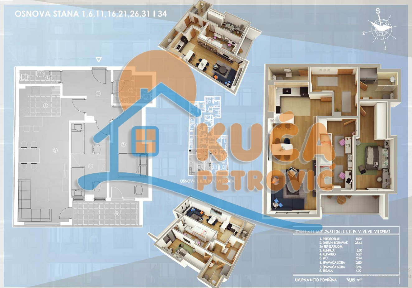 Trosoban stan, 78.85 m2, Centar, Cara Dušana ID: p-09768 2