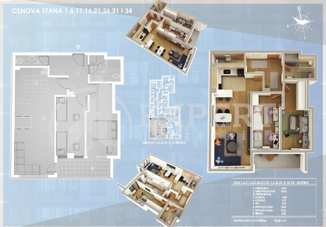 Trosoban stan, 78.85 m2, Centar, Cara Dušana ID: p-09768 2