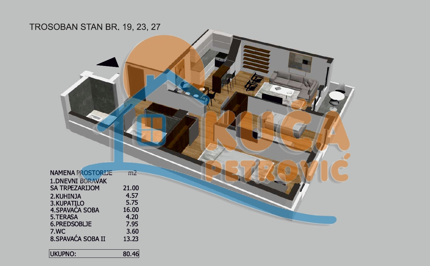 Trosoban stan, 80.46 m2, Crveni Pevac, Bulevar dr Zorana ID: p-05720 4