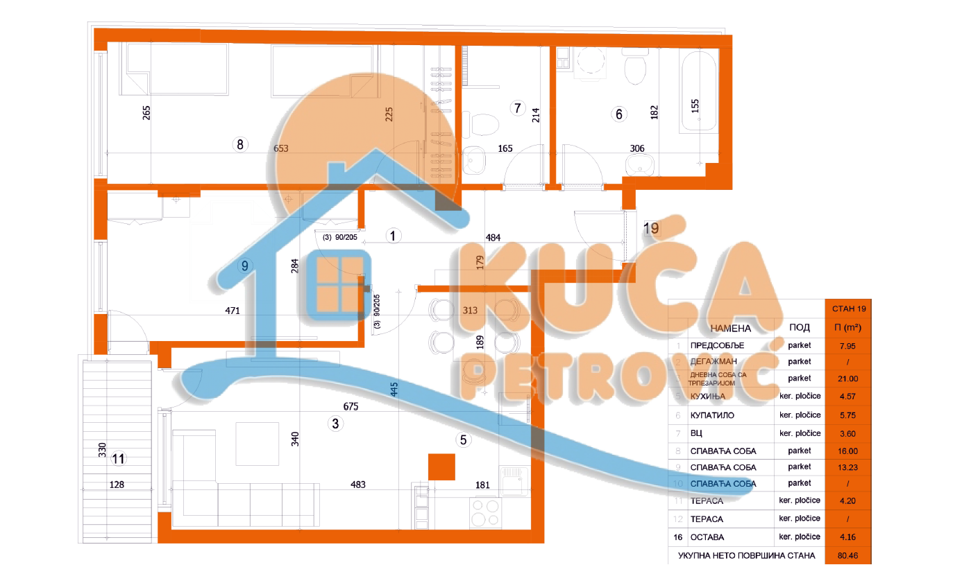 Trosoban stan, 80.46 m2, Crveni Pevac, Bulevar dr Zorana ID: p-05720 5