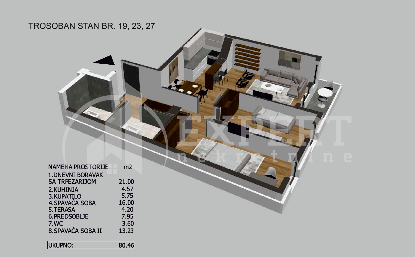 Trosoban stan, 80.46 m2, Crveni Pevac, Bulevar dr Zorana ID: p-05720 4