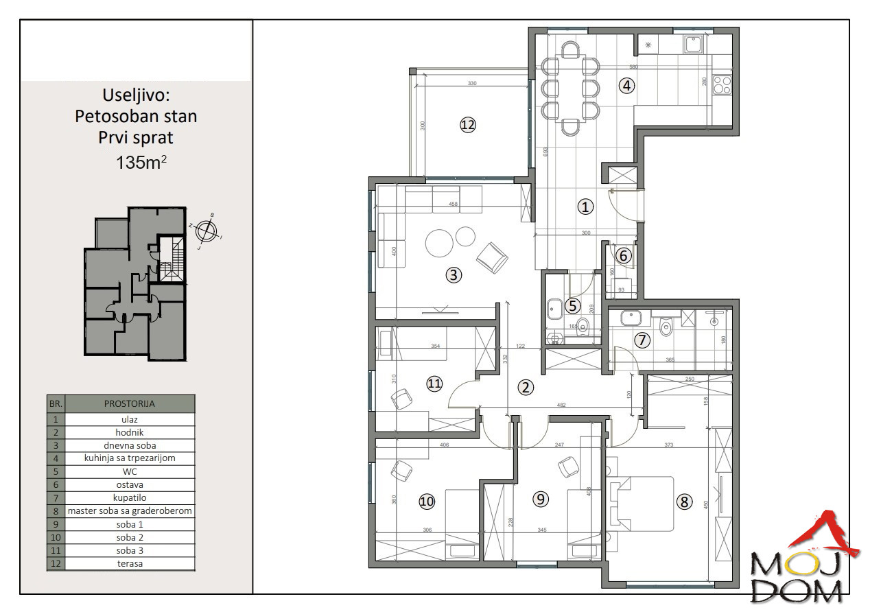 Stan,NOVI SAD,SOMBORSKI BULEVAR,kv: 135, € 319300, ID: 1028152 1