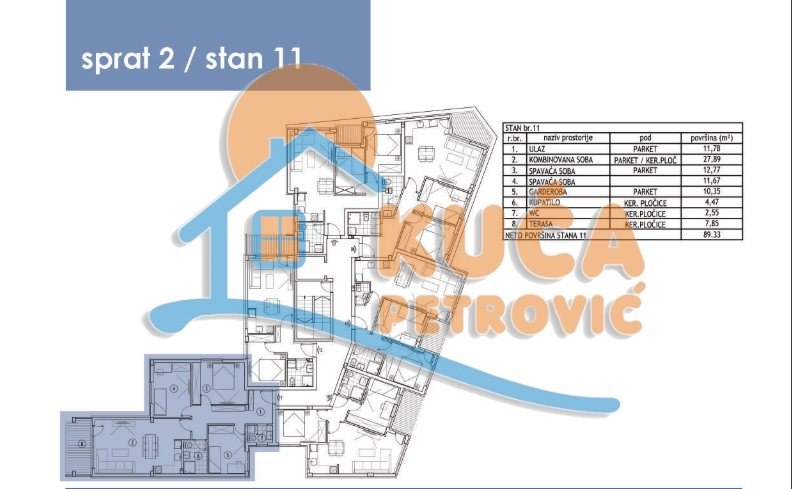 Trosoban stan, 89.33 m2, Centar, Svetosavska ID: p-011649 4