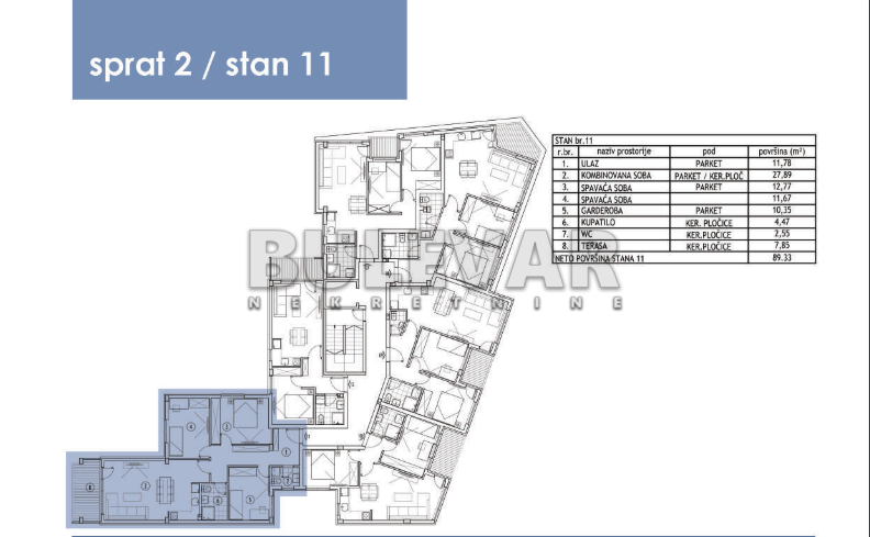 Trosoban stan, 89.33 m2, Centar, Svetosavska ID: p-011649 4