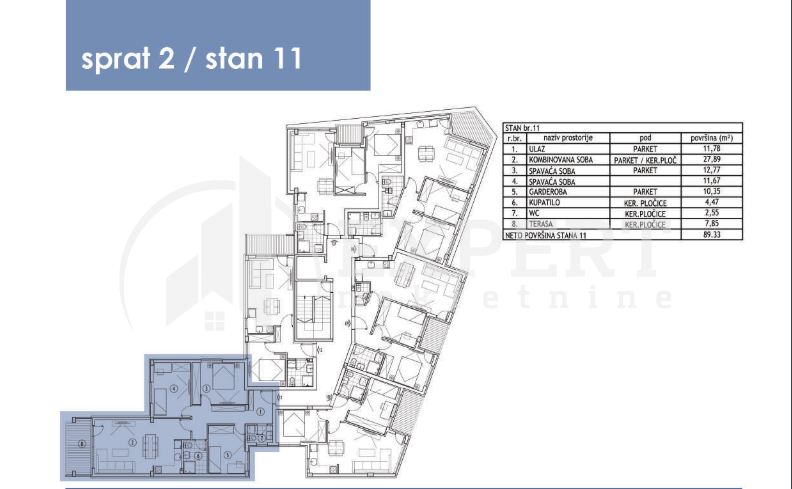 Trosoban stan, 89.33 m2, Centar, Svetosavska ID: p-011649 4