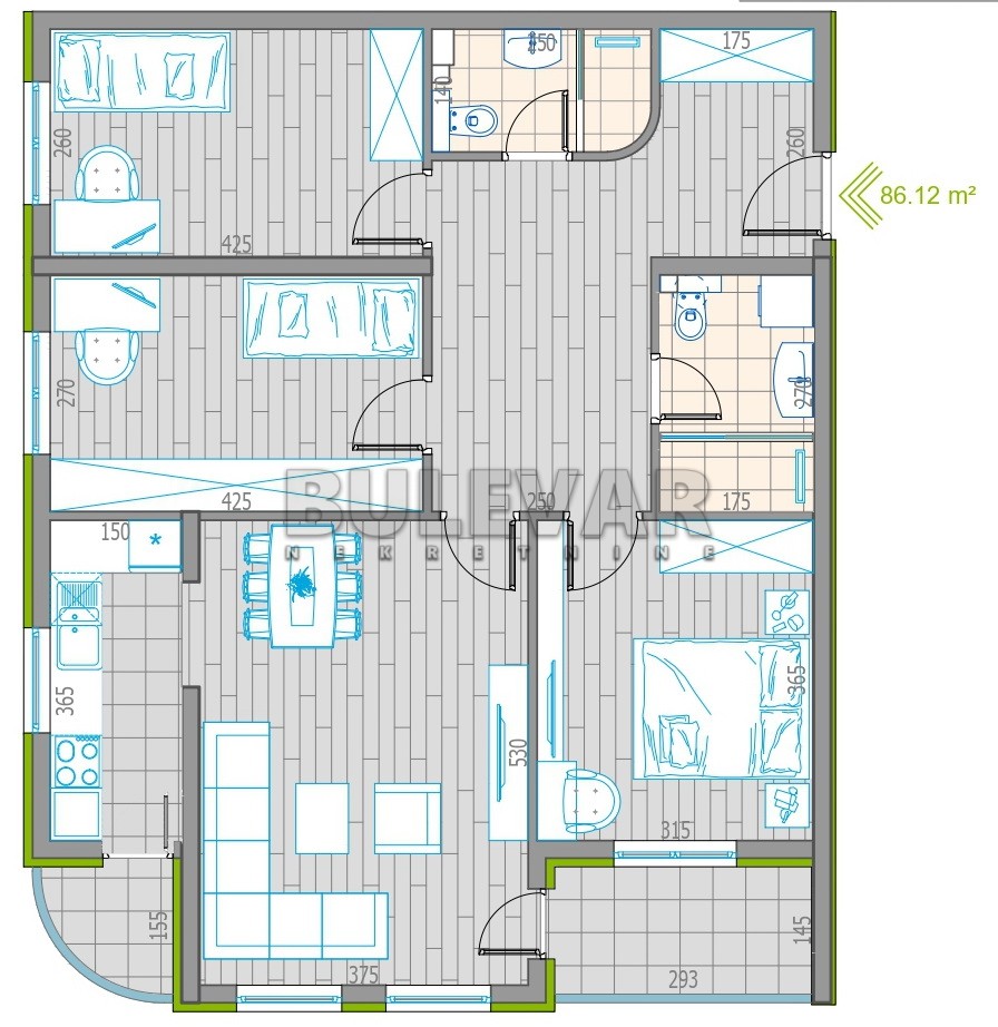 Trosoban stan, 86.12 m2, Centar, Obilićev venac ID: p-011846 2