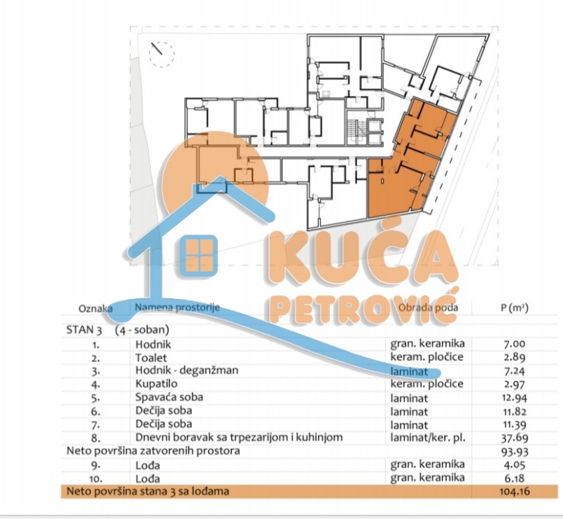 četvorosoban stan, 104.16 m2, Centar, Prvomajska ID: p-012969 3