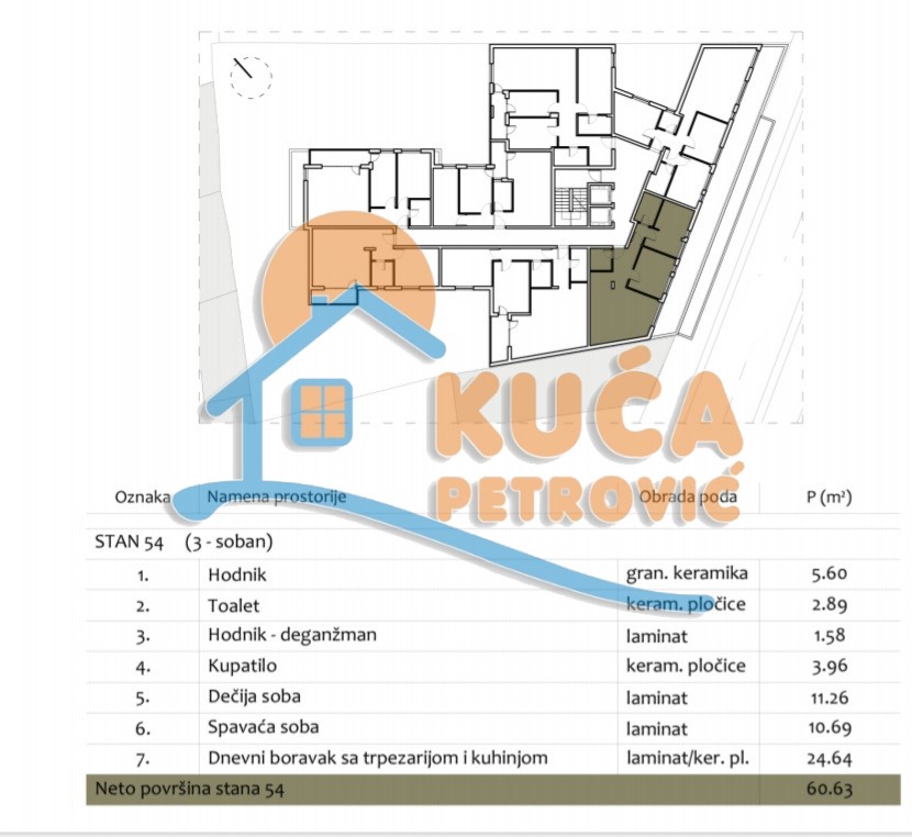 Trosoban stan, 60.63 m2, Centar, Prvomajska ID: p-012987 3