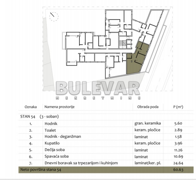 Trosoban stan, 60.63 m2, Centar, Prvomajska ID: p-012987 3