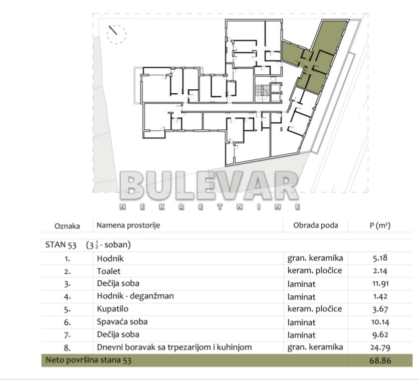 Trosoban stan, 68.86 m2, Centar, Prvomajska ID: p-012986 3