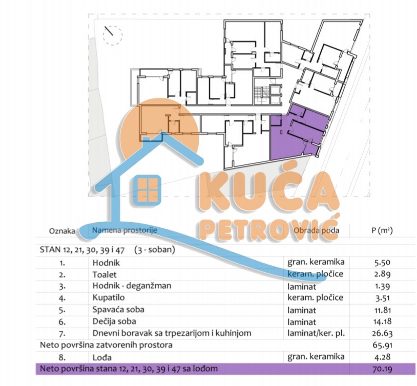 Trosoban stan, 70.19 m2, Centar, Prvomajska ID: p-012980 3