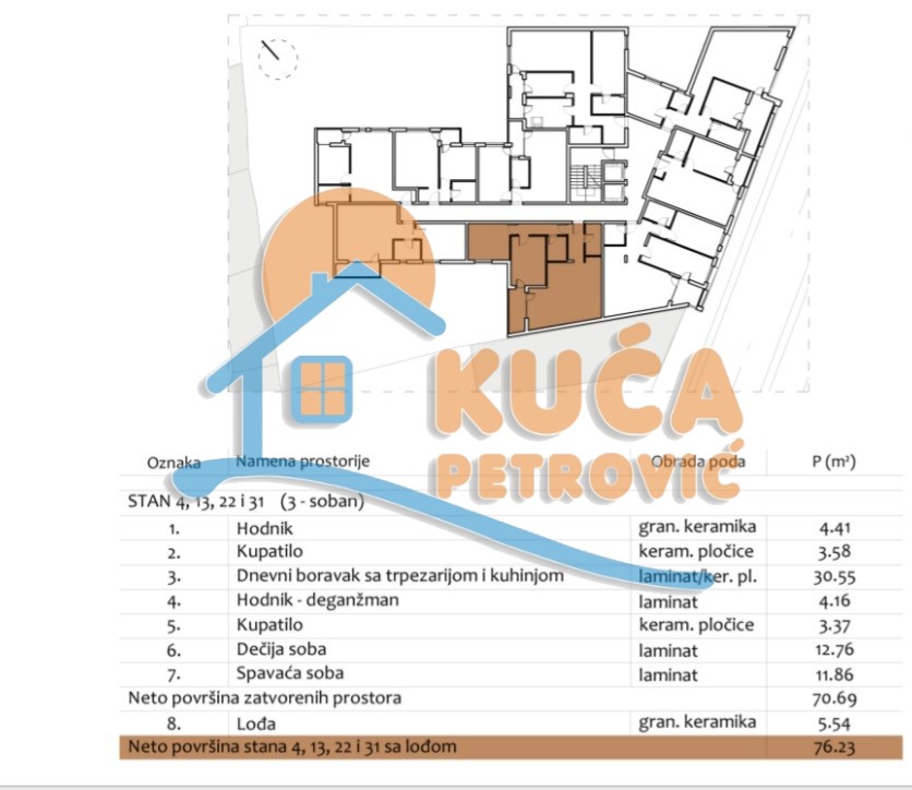 Trosoban stan, 76.23 m2, Centar, Prvomajska ID: p-012972 3