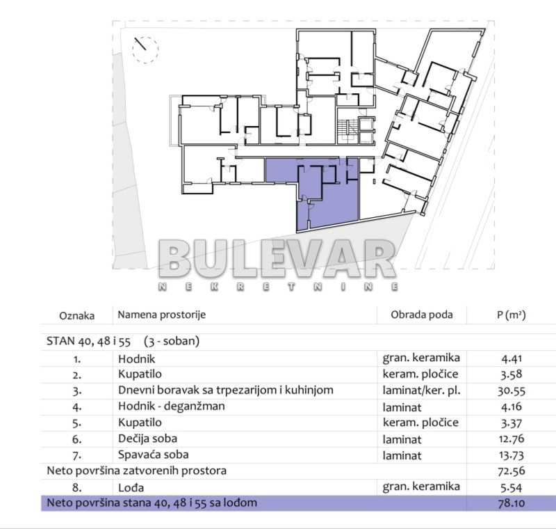 Trosoban stan, 78.1 m2, Centar, Prvomajska ID: p-012981 3
